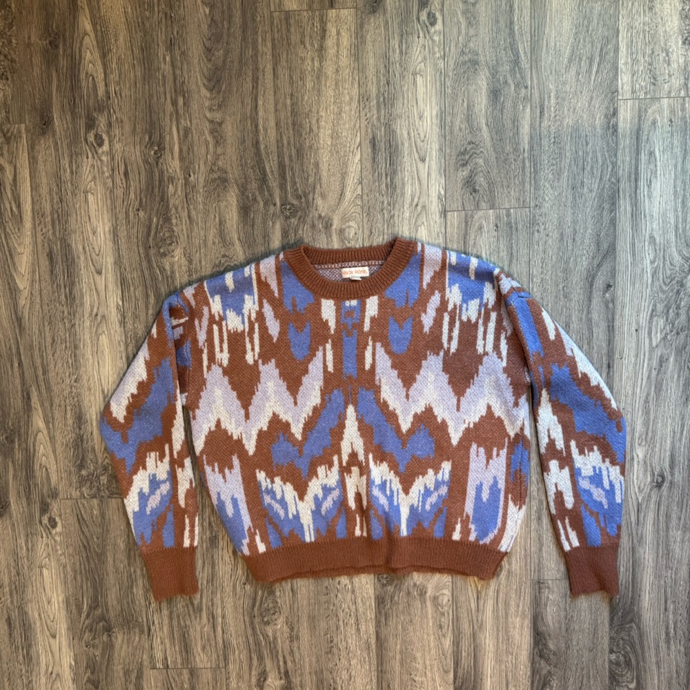 Knox Rose Brown and Blue Patterned Women's Sweater